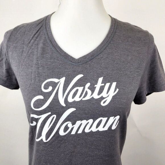 Nasty Woman Graphic V-Neck T Shirt Hillary Clinton Trump Debate Feminist Women S - Picture 2 of 6